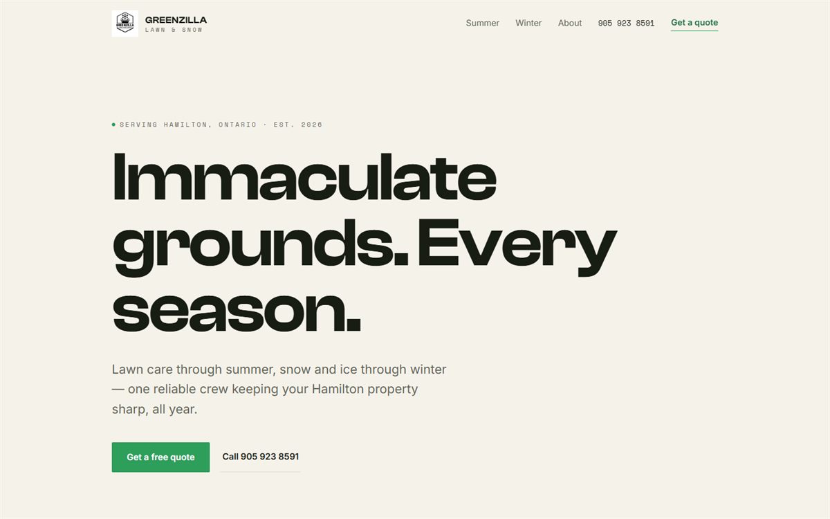 The Greenzilla Lawn and Snow home page.