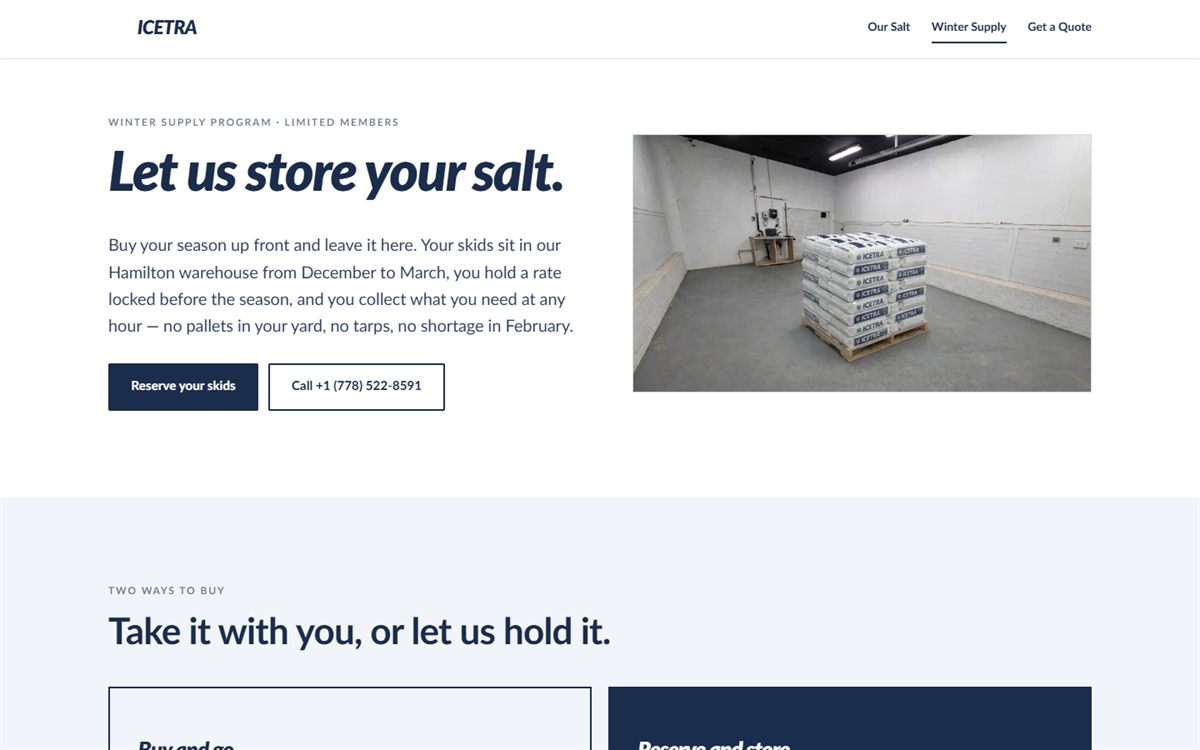 The IceTra Winter Supply Program page, showing the membership offer.